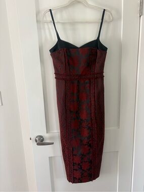 Cinq a Sept Marsolais Floral Jacquard Red black midi Dress Sz 4